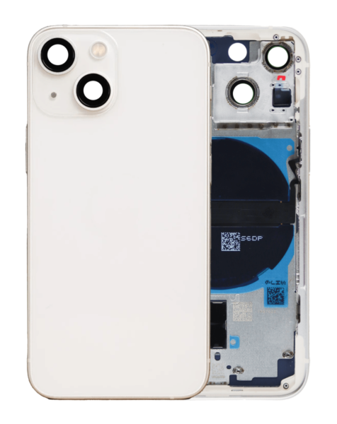 iPhone 13 Mini Back Housing Frame w/ Small Components Pre-Installed (NO LOGO) (WHITE)