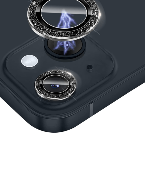 iPhone 15 / 15 Plus Glitter Diamond Camera Lens w/ HD Tempered Glass (BLACK)