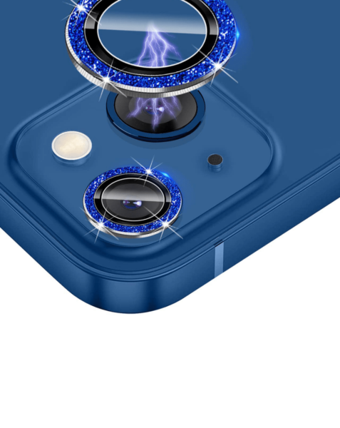 iPhone 15 / 15 Plus Glitter Diamond Camera Lens w/ HD Tempered Glass (BLUE)