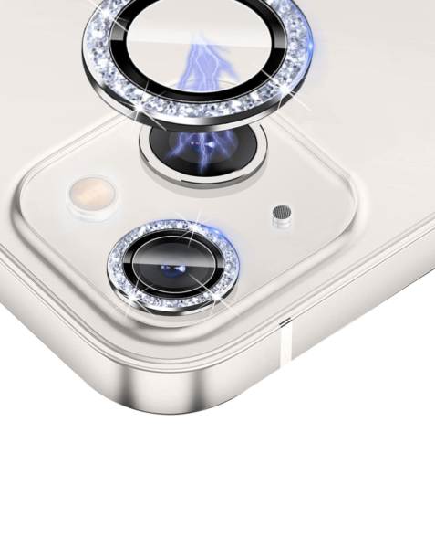 iPhone 15 / 15 Plus Glitter Diamond Camera Lens w/ HD Tempered Glass (WHITE)