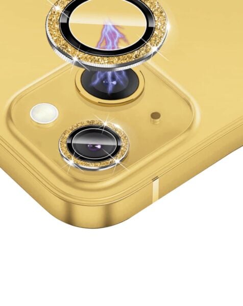 iPhone 15 / 15 Plus Glitter Diamond Camera Lens w/ HD Tempered Glass (GOLD)