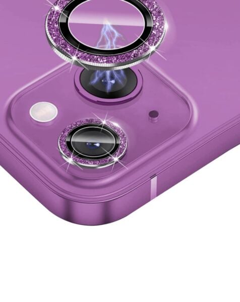 iPhone 15 / 15 Plus Glitter Diamond Camera Lens w/ HD Tempered Glass (PURPLE)