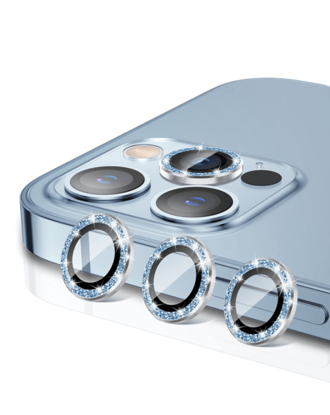 iPhone 15 Pro / 15 Pro Max Glitter Diamond Camera Lens w/ HD Tempered Glass (BLUE)