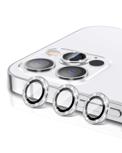 iPhone 15 Pro / 15 Pro Max Glitter Diamond Camera Lens w/ HD Tempered Glass (WHITE)