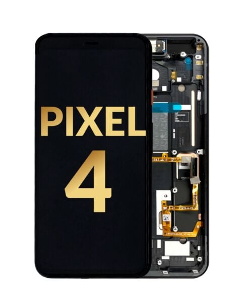 Google Pixel 4 OLED Assembly w/Frame (BLACK / Power Button Orange) (Service Pack)