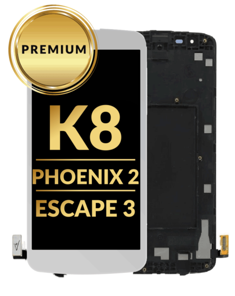 LG K8 (K350 / 2016) / Phoenix 2 / Escape 3 LCD Assembly w/ Frame (WHITE) (Premium / Refurbished)