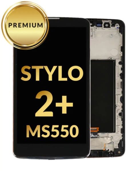 LG Stylo 2 Plus (MS550) LCD Assembly w/ Frame (BLACK) (Premium / Refurbished)