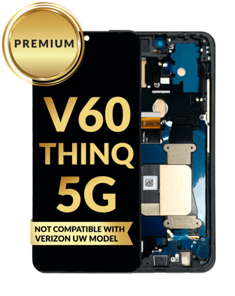 LG V60 ThinQ 5G UW (V605) LCD Assembly w/Frame (BLACK) (Not Compatible with Verizon UW Model) (Premium/Refurbished)