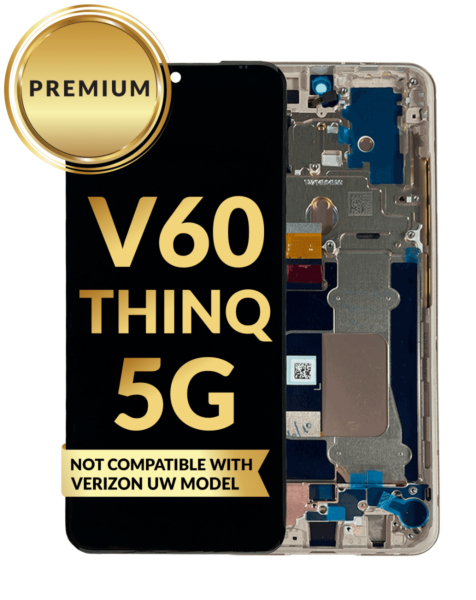 LG V60 ThinQ 5G UW (V605) LCD Assembly w/Frame (GOLD) (Not Compatible with Verizon UW Model) (Premium/Refurbished)