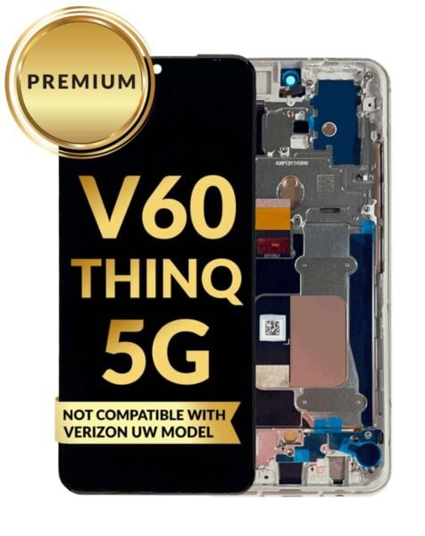 LG V60 ThinQ 5G UW (V605) LCD Assembly w/ Frame (SILVER) (Not Compatible w/ Verizon UW Version) (Premium / Refurbished)