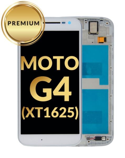 Motorola Moto G4 (XT1625) LCD Assembly w/Frame (WHITE) (Premium/Refurbished)