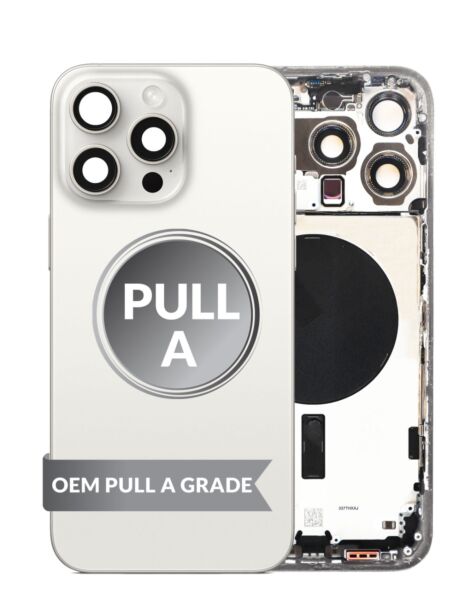 iPhone 15 Pro Max Back Housing w/Small Parts (TITANIUM WHITE) (OEM Pull A Grade)