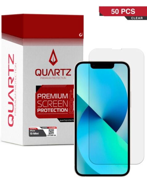 QUARTZ Clear Tempered Glass for iPhone 13 Mini (Pack of 50)