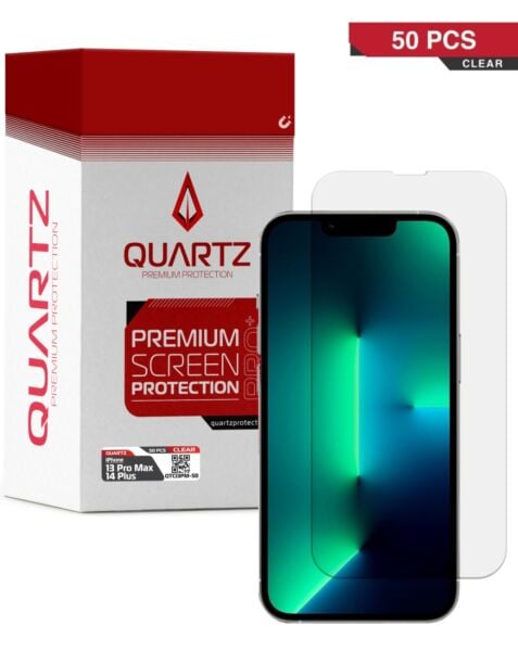 QUARTZ Clear Tempered Glass for iPhone 13 Pro Max / 14 Plus (Pack of 50)