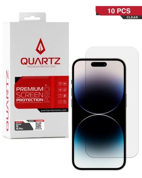 QUARTZ Clear Tempered Glass for iPhone 15 /15 Pro (Pack of 10)