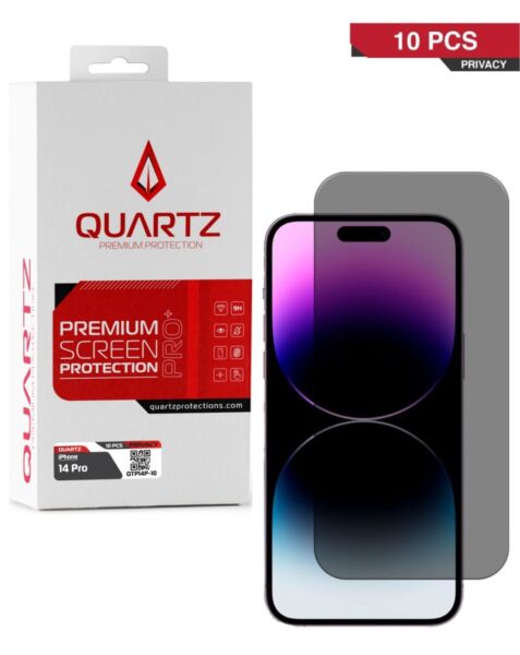 QUARTZ Privacy Tempered Glass for iPhone 14 Pro (Pack of 10)