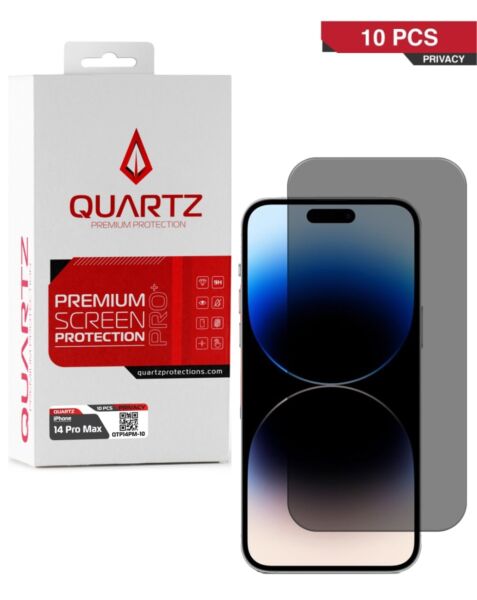 QUARTZ Privacy Tempered Glass for iPhone 14 Pro Max (Pack of 10)