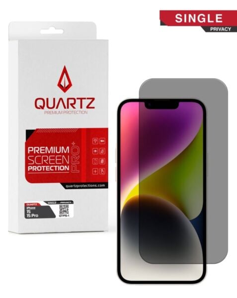 QUARTZ Privacy Tempered Glass for iPhone 15 / 15 Pro (Single Pack)