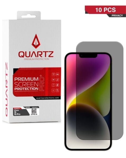 QUARTZ Privacy Tempered Glass for iPhone 15 / 15 Pro (Pack of 10)