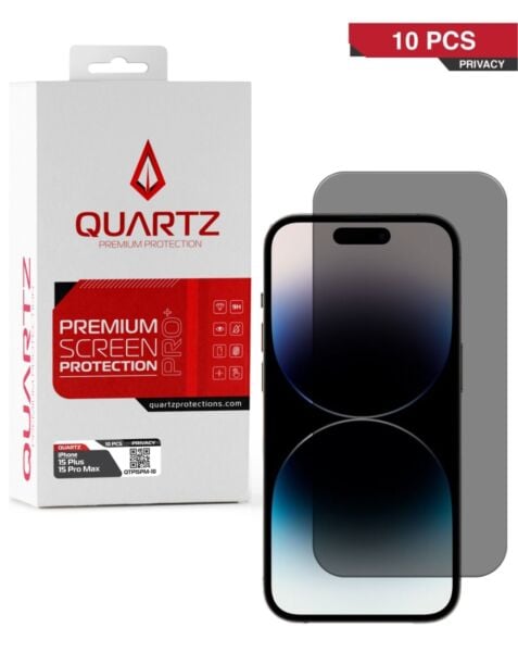 QUARTZ Privacy Tempered Glass for iPhone 15 Plus / 15 Pro Max (Pack of 10)