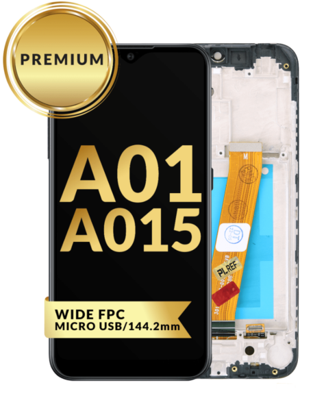 Galaxy A01 (A015 / 2020) LCD Assembly w/ Micro Frame (BLACK) (Wide FPC Connector) (144.2mm)