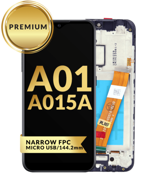 Galaxy A01 (A015A / 2020) LCD Assembly w/ Micro Frame (BLACK) (Narrow FPC Connector) (144.2mm)