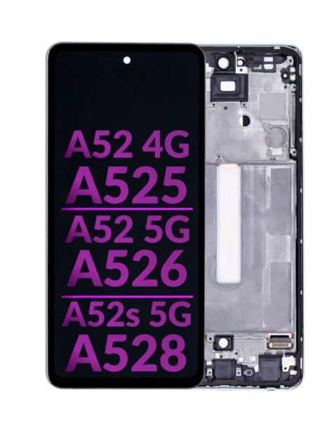 Galaxy A52 4G (A525 / 2021) / A52 5G (A526 / 2021) / A52s 5G (A528 / 2021) LCD Assembly w/ Frame (WHITE)