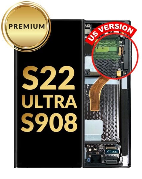 Galaxy S22 Ultra S908 OLED Assembly w/ Frame (PHANTOM BLACK) (Premium / Refurbished)