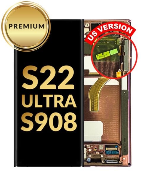 Galaxy S22 Ultra S908 OLED Assembly w/ Frame (BURGUNDY) (Premium / Refurbished)