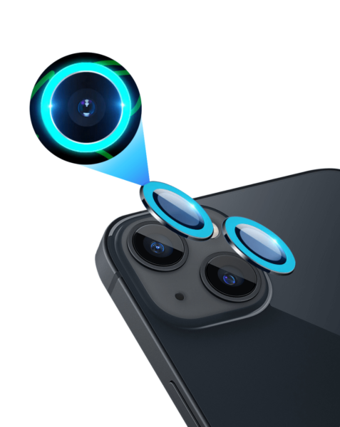 iPhone 13 / 13 Mini Glow in The Dark Camera Lens w/ HD Tempered Glass (BLUE)