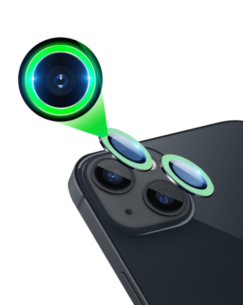 iPhone 13 / 13 Mini Glow in The Dark Camera Lens w/ HD Tempered Glass (GREEN)