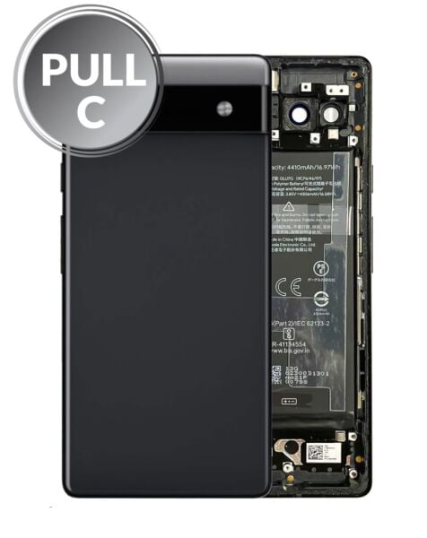 Google Pixel 6A Back Housing Frame w/ Small Components Pre-Installed (BLACK) (OEM Pull C Grade)